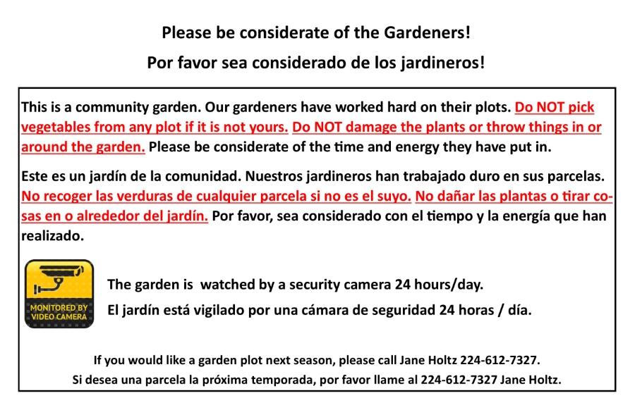be considerate of our gardeners